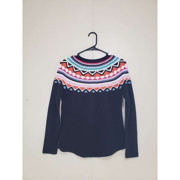 Talbots Womens Petites P Sweater Fair Isle Bold Colorful Navy Blue Pullover - Picture 2 of 6